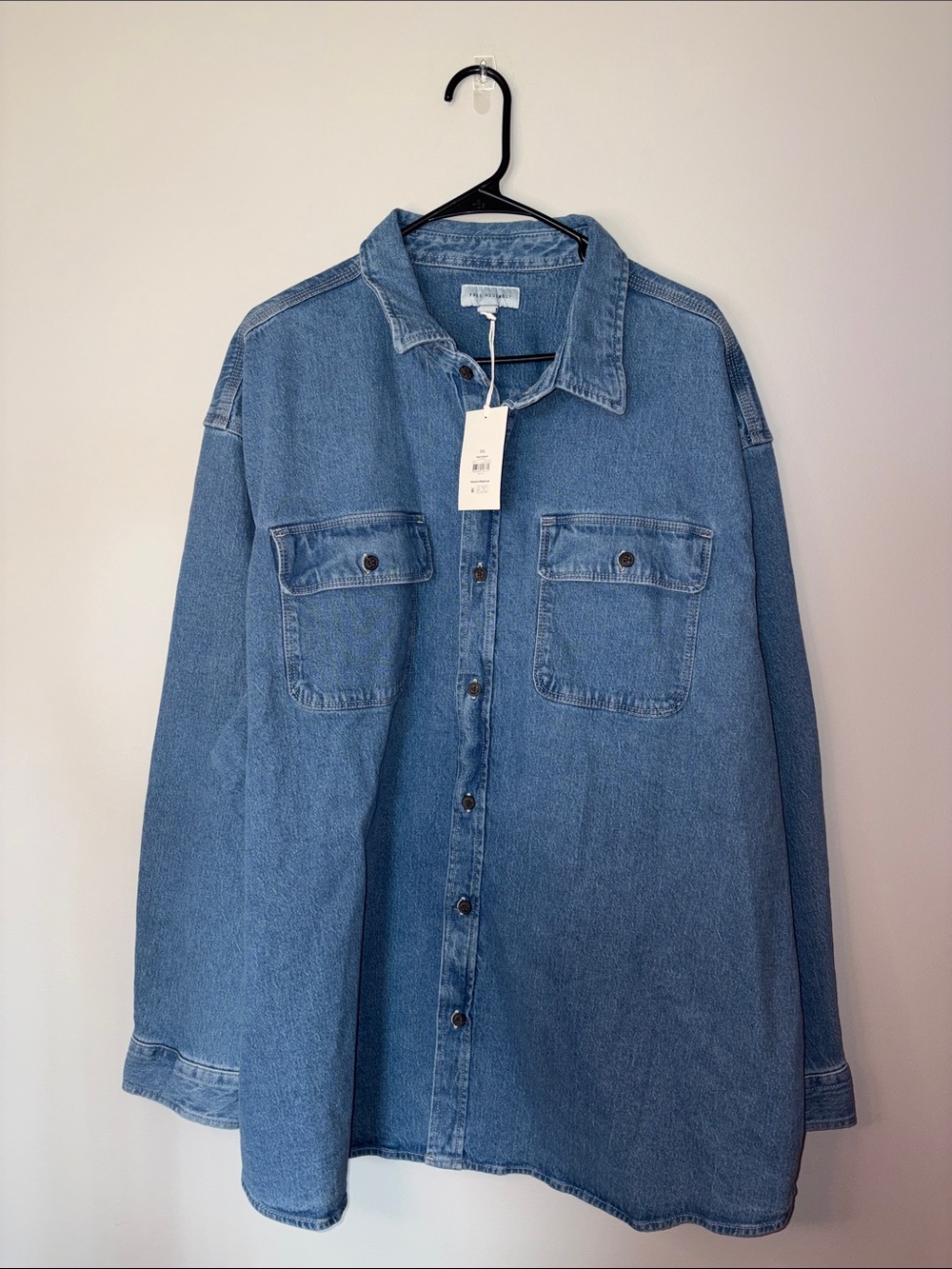 Free Assembly Men's Heavyweight Denim Overshirt with Long Sleeves, Sizes 3XL